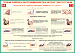 Таблица "Порядок действий при ранениях и термических ожогах" (100х140 сантиметров, винил) - fgospostavki.ru - Чита