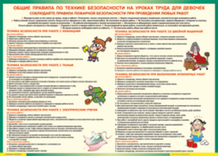Таблица "Правила безопасности на уроках труда для девочек" (100х140 сантиметров, винил) - fgospostavki.ru - Чита