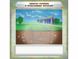 Магнитно-маркерная доска "Макеты убежищ и простейших укрытий" с комплектом фолий и тематических магнитов - fgospostavki.ru - Чита