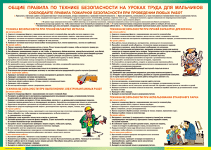 Таблица "Правила безопасности на уроках труда для мальчиков" (100х140 сантиметров, винил) - fgospostavki.ru - Чита