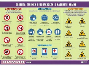 Таблица демонстрационная "Правила техники безопасности в кабинете химии" (винил 100х140) - fgospostavki.ru - Чита